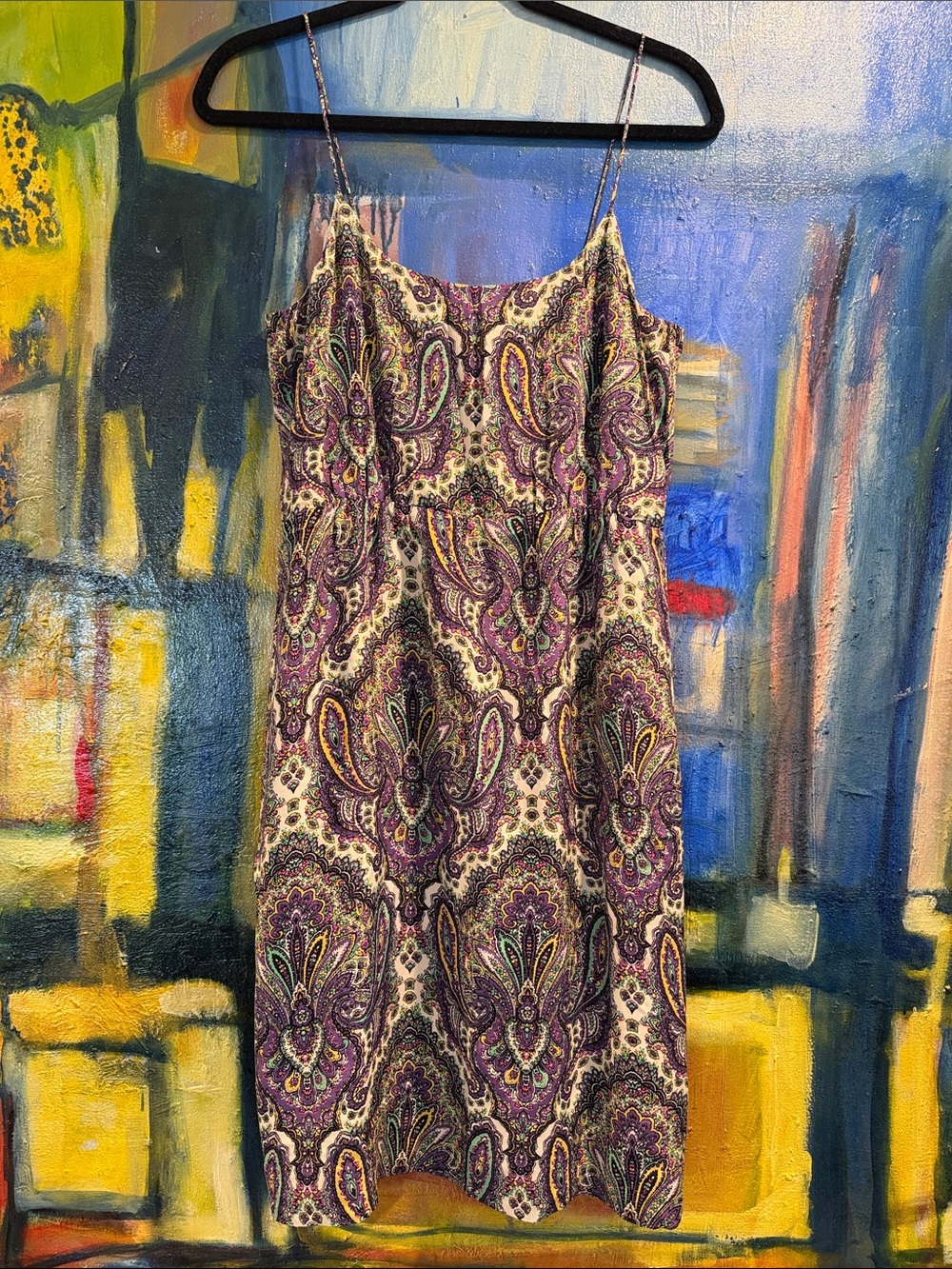 J.Crew purple Paisley Print 100% Silk Spaghetti Strap Dress size 4